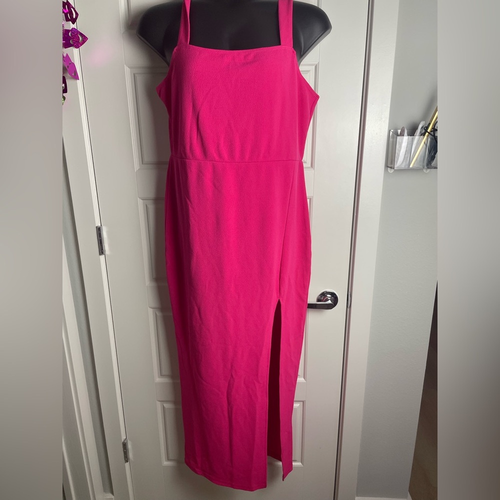 SHEIN Curve 2XL Hot Pink Bodycon Midi Dress Side Slit Stretch